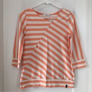 Striped Orange White Top with 3/4 Sleeves Sz Small